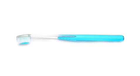 Color toothbrush on white background. Dental care