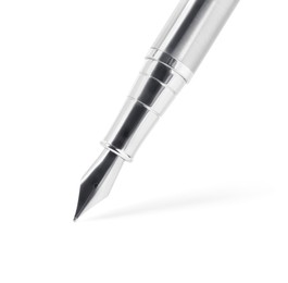 Stylish silver fountain pen isolated on white