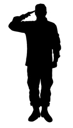 Image of Silhouette of soldier in uniform on white background. Military service
