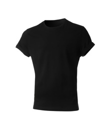 Black men's t-shirt isolated on white. Space for design