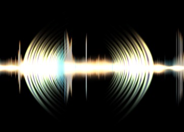 Image of Illustration of dynamic sound waves on black background