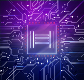 Electronics and technology. Circuit board with chip pattern illustration