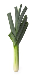 Photo of Fresh raw leek on white background. Ripe onion