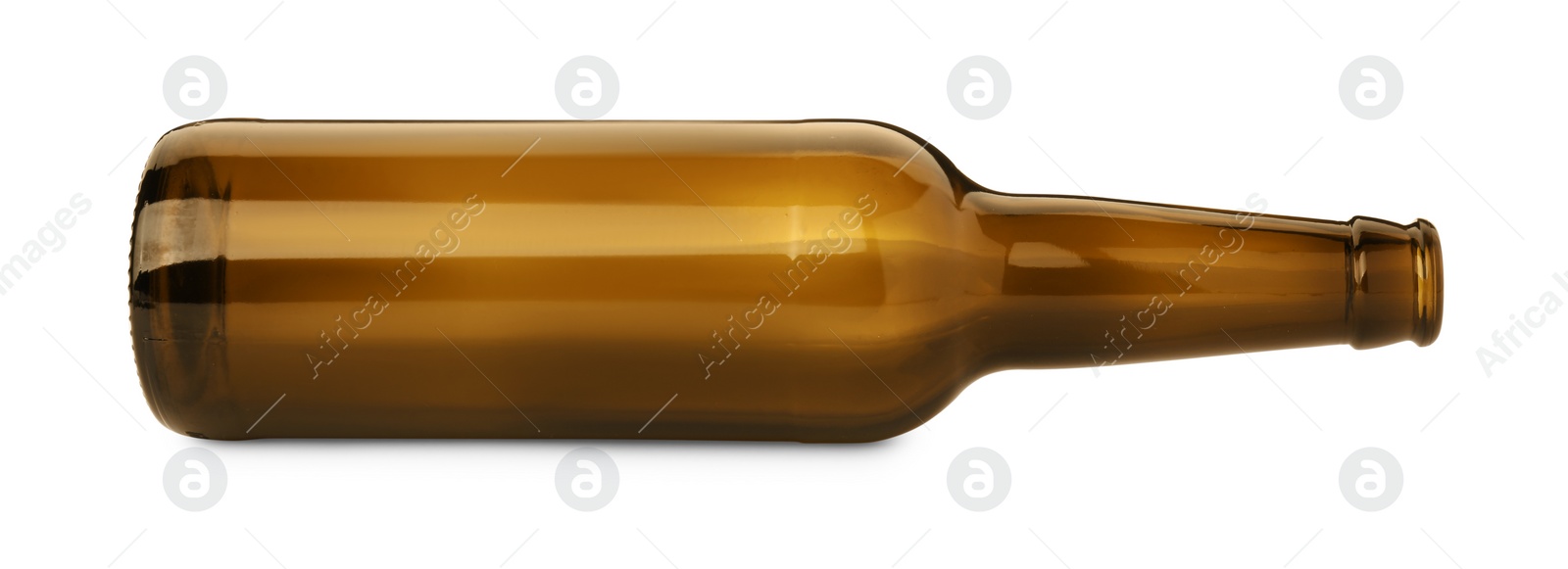 Photo of One empty brown beer bottle isolated on white