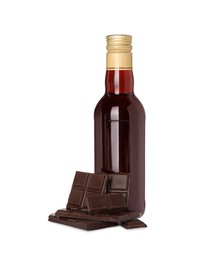 Bottle of delicious syrup for coffee and chocolate isolated on white