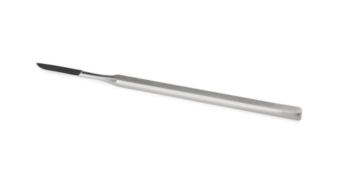 Stainless steel surgical scalpel isolated on white. Dentist's tool