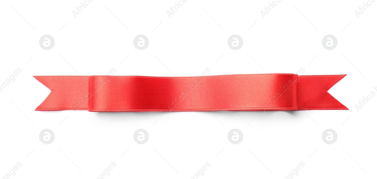 Photo of Simple red ribbon on white background, top view. Festive decoration