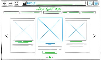Website design template, interface development. Wireframe with different elements on white background