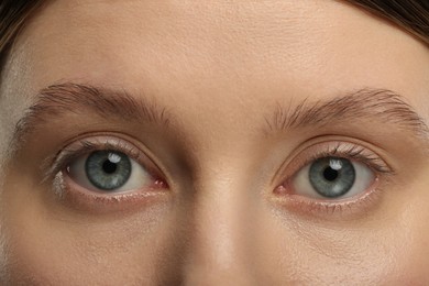 Photo of Woman with beautiful natural eyelashes, closeup view
