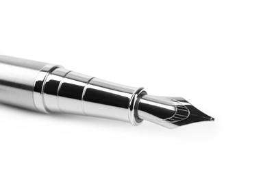 Stylish silver fountain pen isolated on white