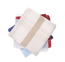 Photo of Stylish handkerchiefs on white background, top view