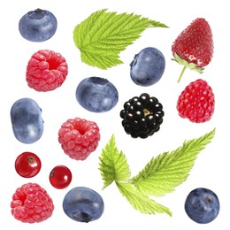Image of Fresh blueberries and other berries isolated on white, set