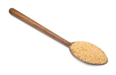 Photo of Brown sugar in spoon isolated on white