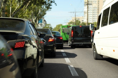 Photo of Cars in traffic jam on city street