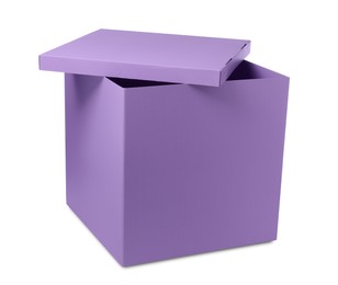 Photo of Lilac gift box with cap isolated on white