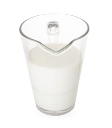 Photo of Glass jug with fresh milk isolated on white