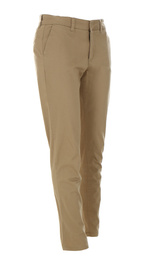 Photo of Stylish trousers on mannequin against white background. Men's clothes