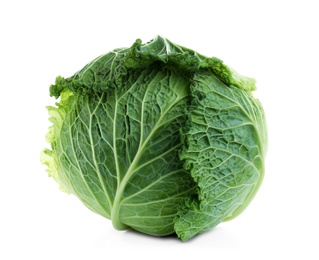 Photo of Fresh ripe savoy cabbage isolated on white