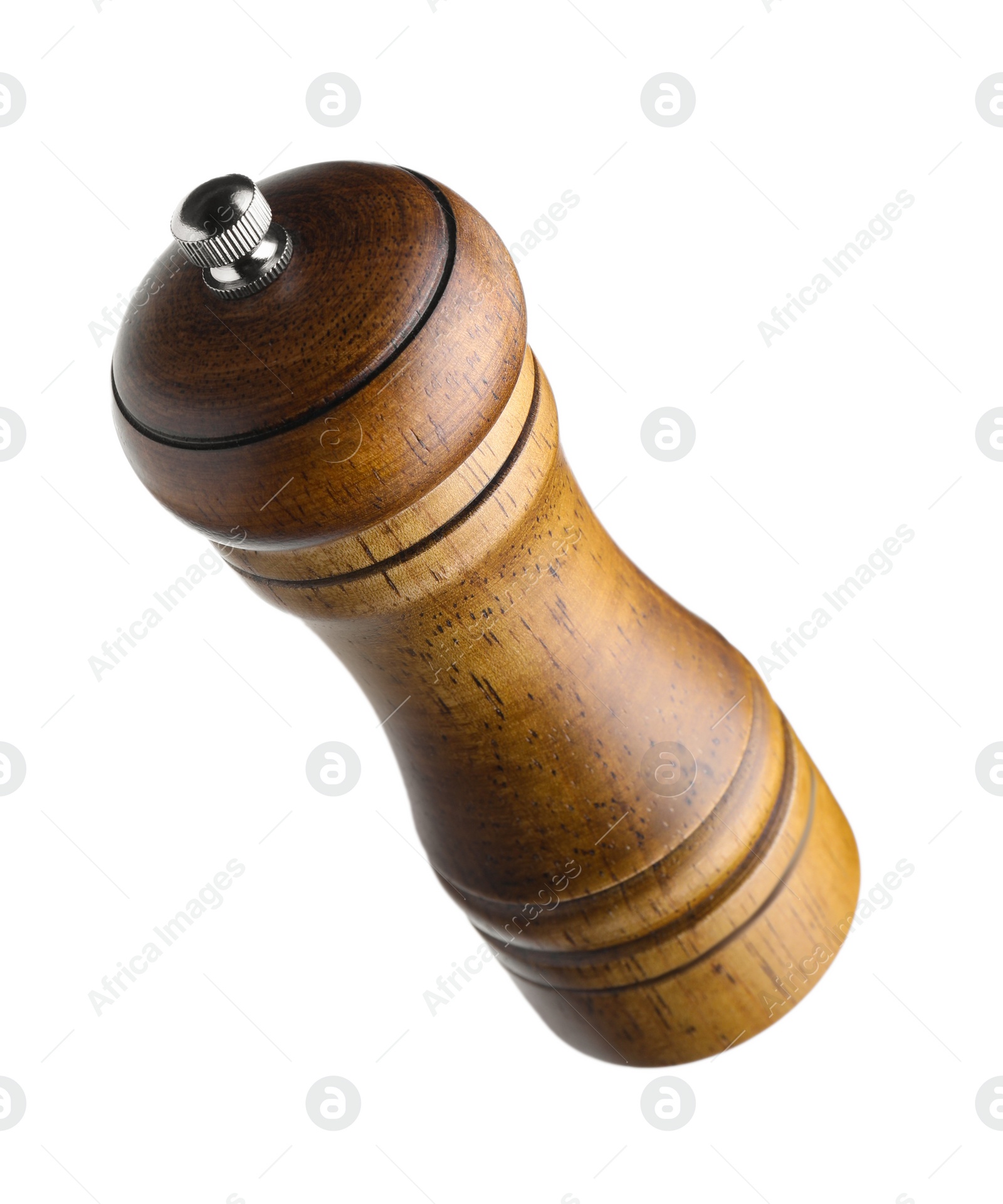 Photo of One wooden spice shaker isolated on white