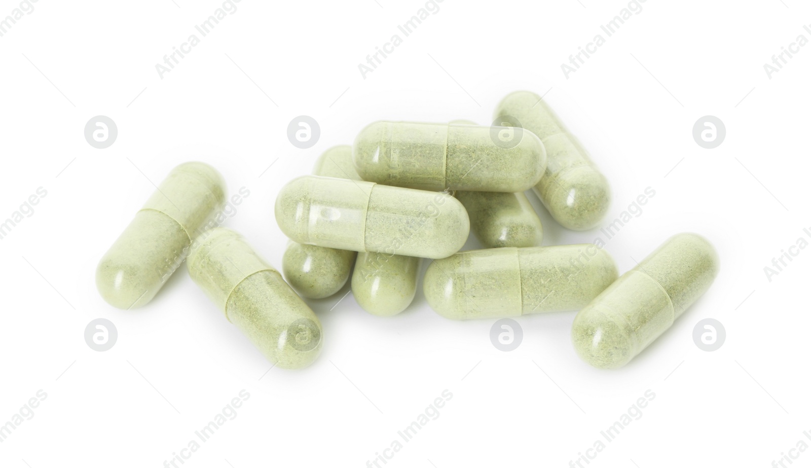 Photo of Vitamin capsules isolated on white. Health supplement