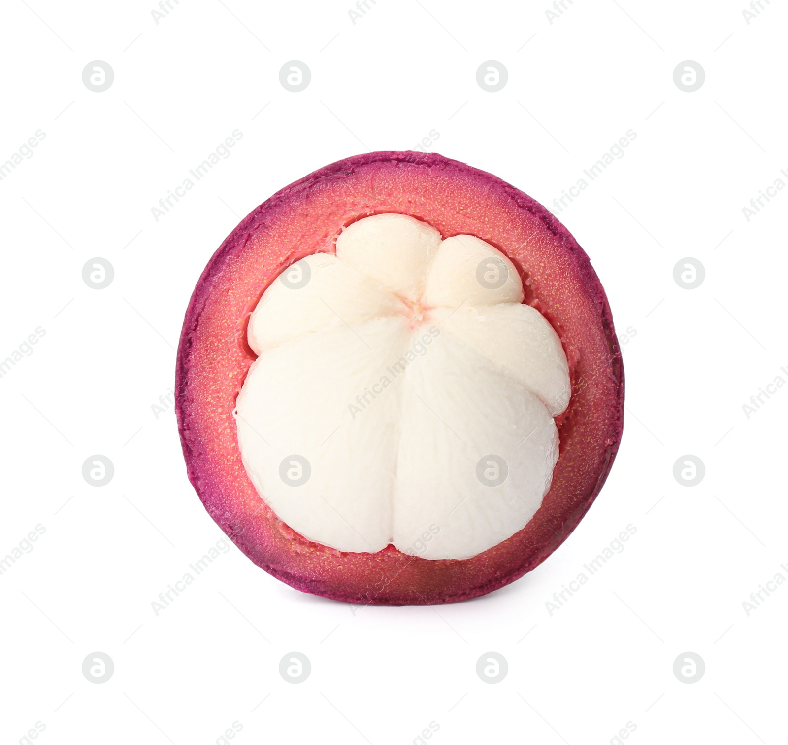 Photo of Delicious cut mangosteen fruit isolated on white