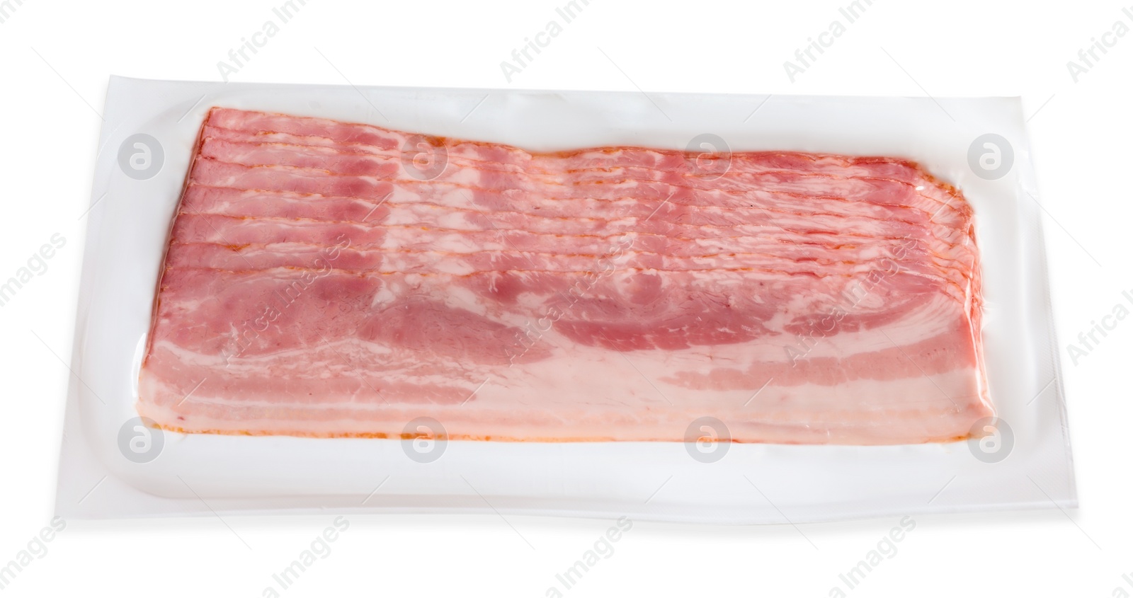 Photo of Raw bacon on white background