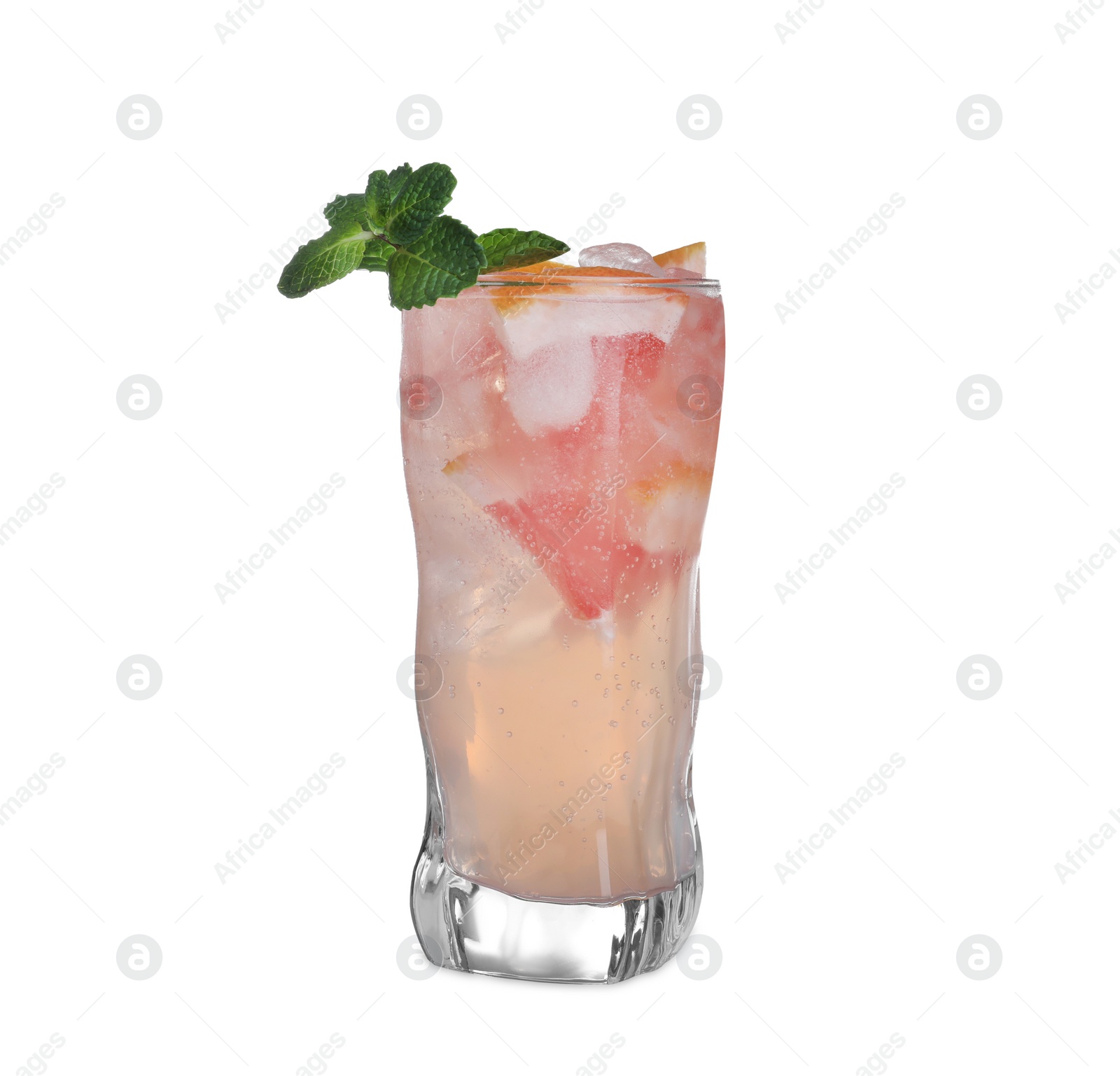 Photo of Fresh alcoholic Grapefruit Mojito cocktail isolated on white