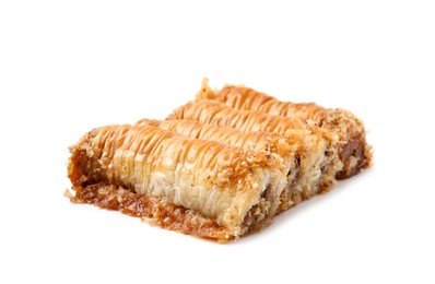 Photo of Eastern sweets. Pieces of tasty baklava isolated on white