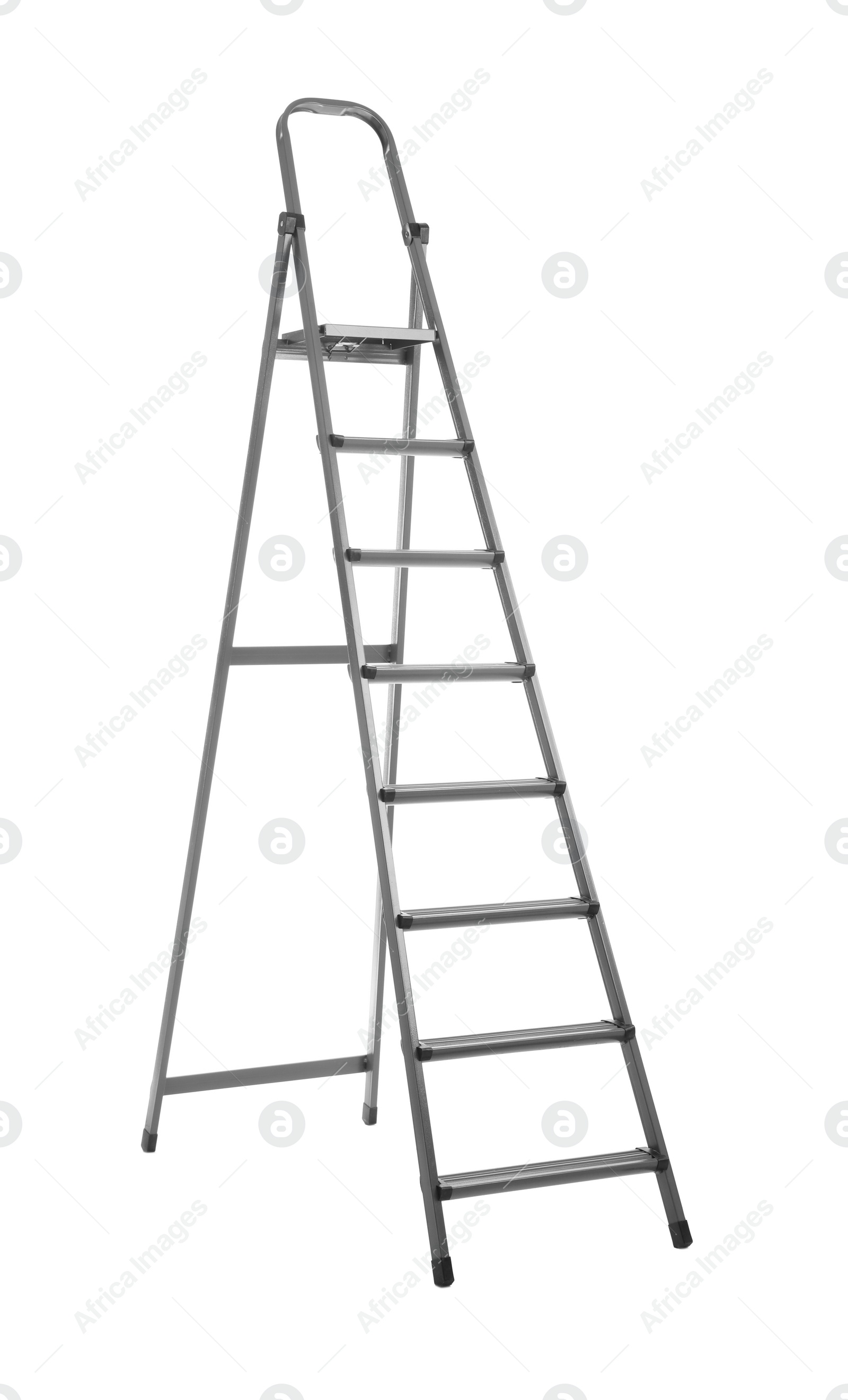 Photo of Modern metal stepladder isolated on white. Construction tool