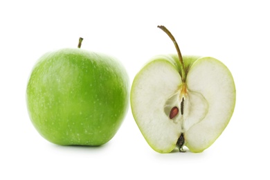 Photo of Fresh green apples on white background