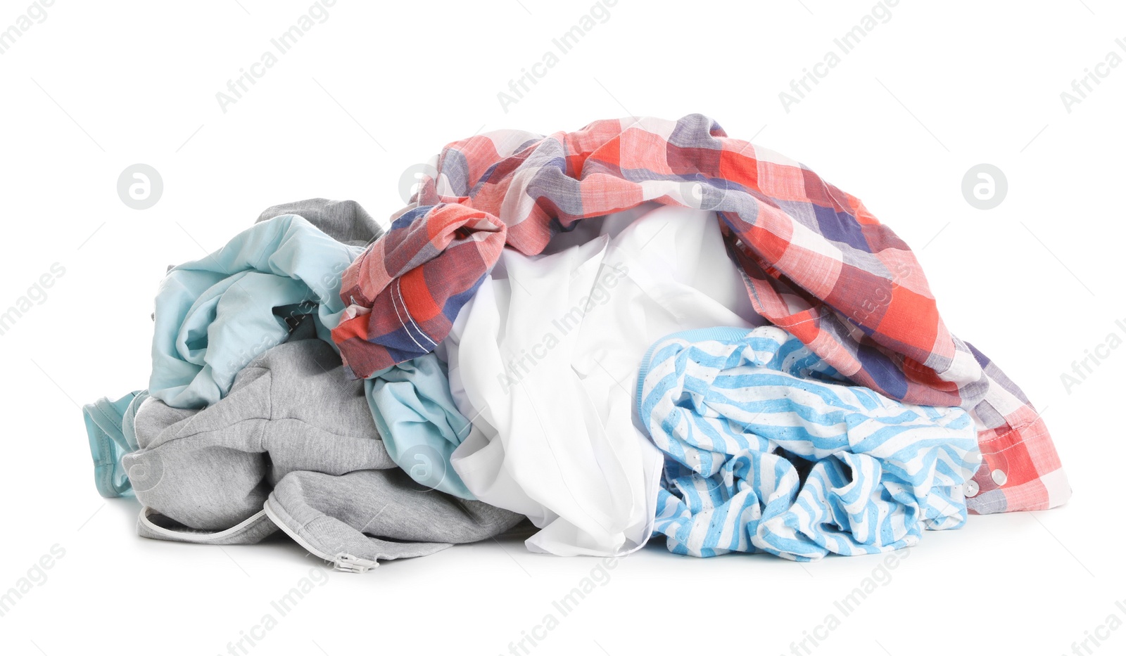 Photo of Pile of dirty laundry isolated on white