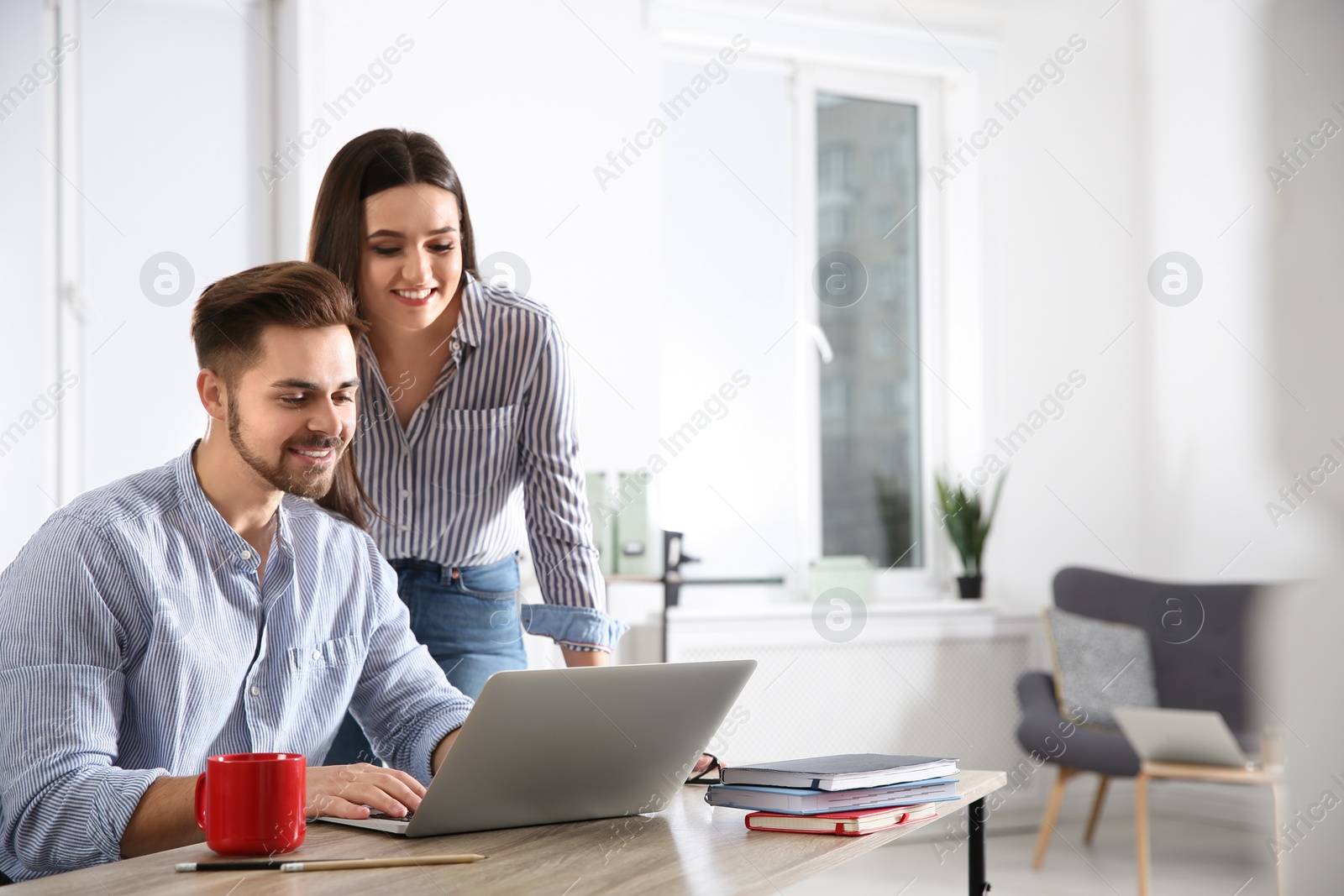 Photo of Business people working in office, space for text. Professional communication