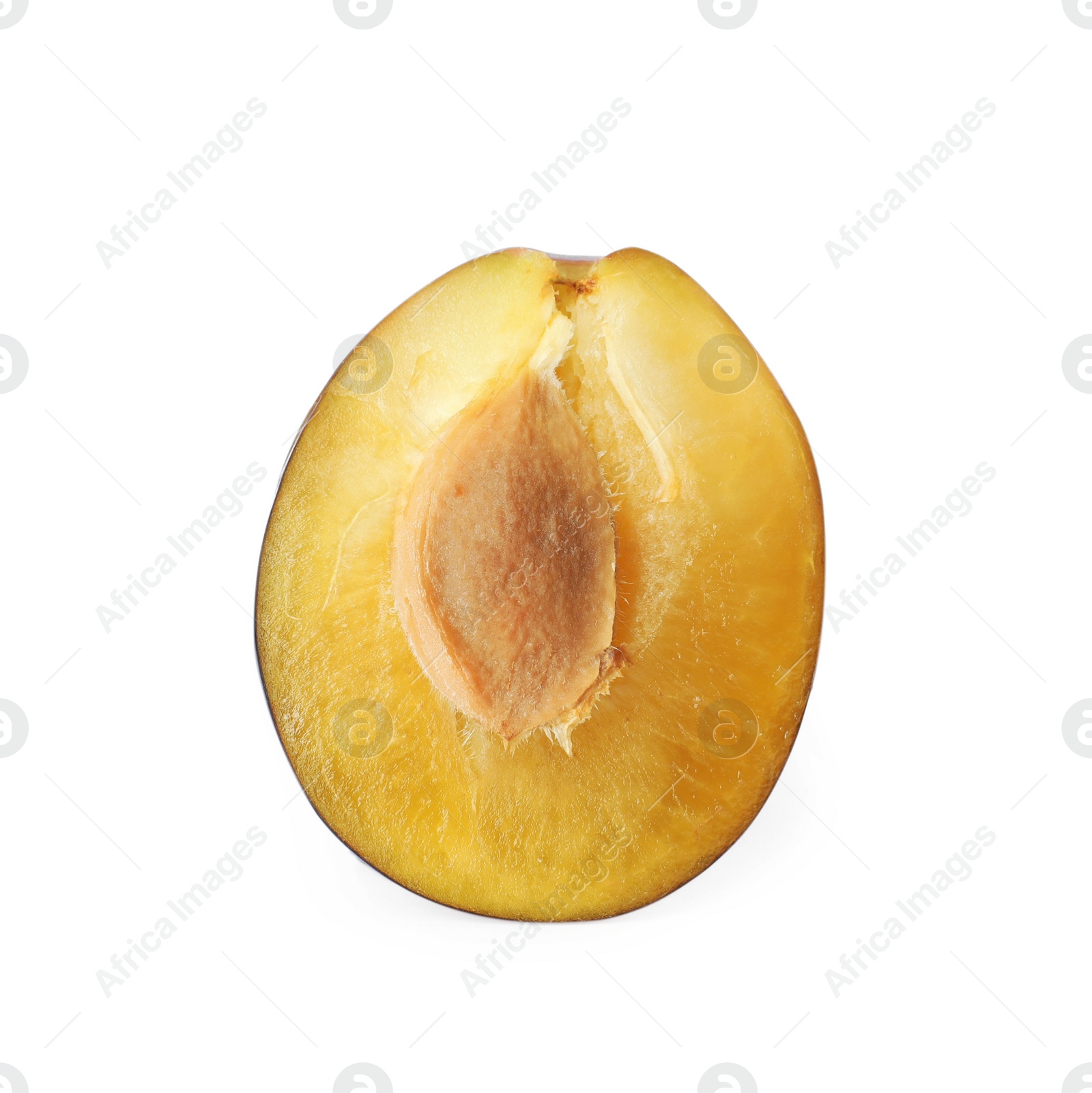 Photo of Half of fresh ripe plum isolated on white