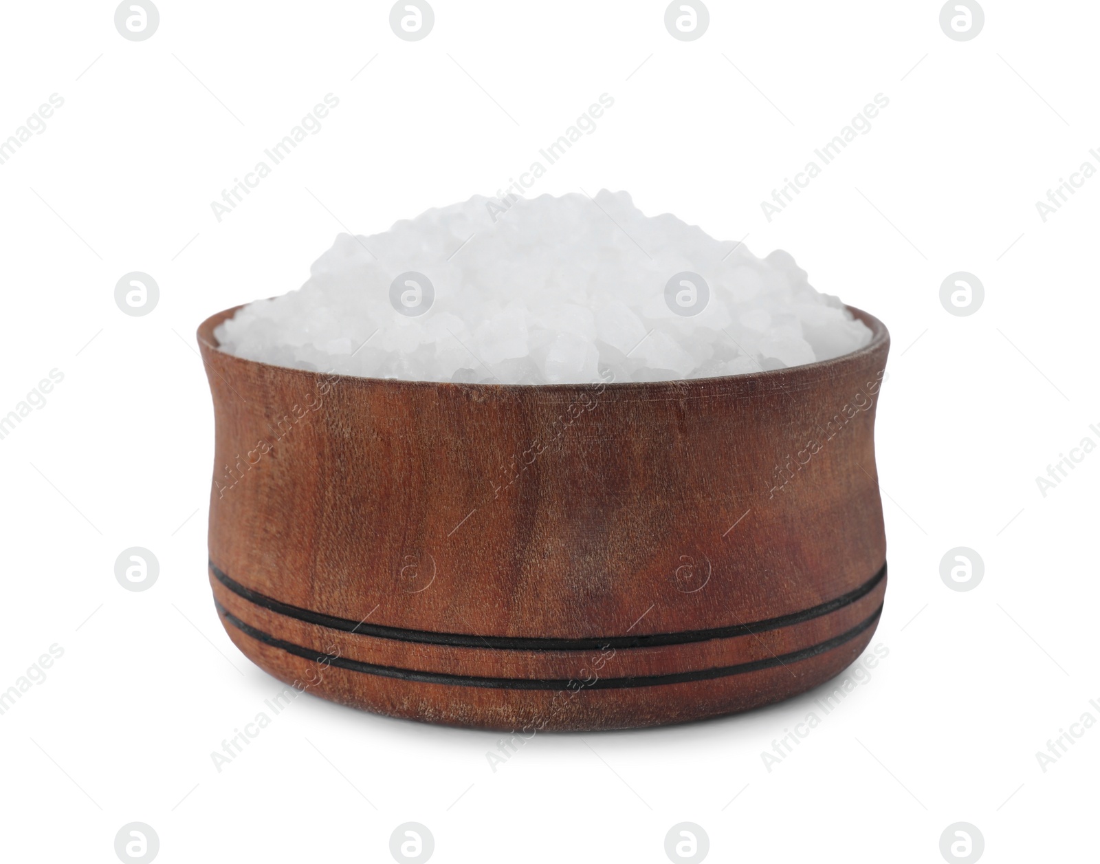 Photo of Natural salt in wooden bowl isolated on white