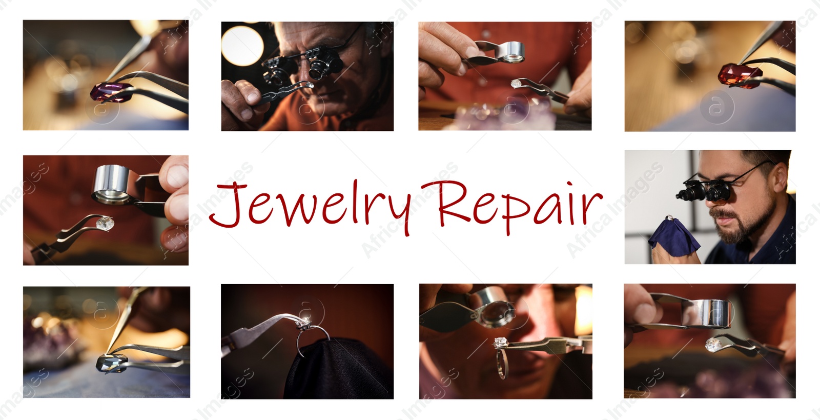 Image of Collage with photos of jewelers at work