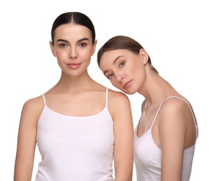 Photo of Beautiful young women with healthy skin on white background