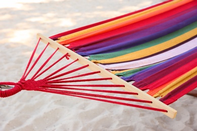 Photo of Colorful hammock at seaside. Time to relax