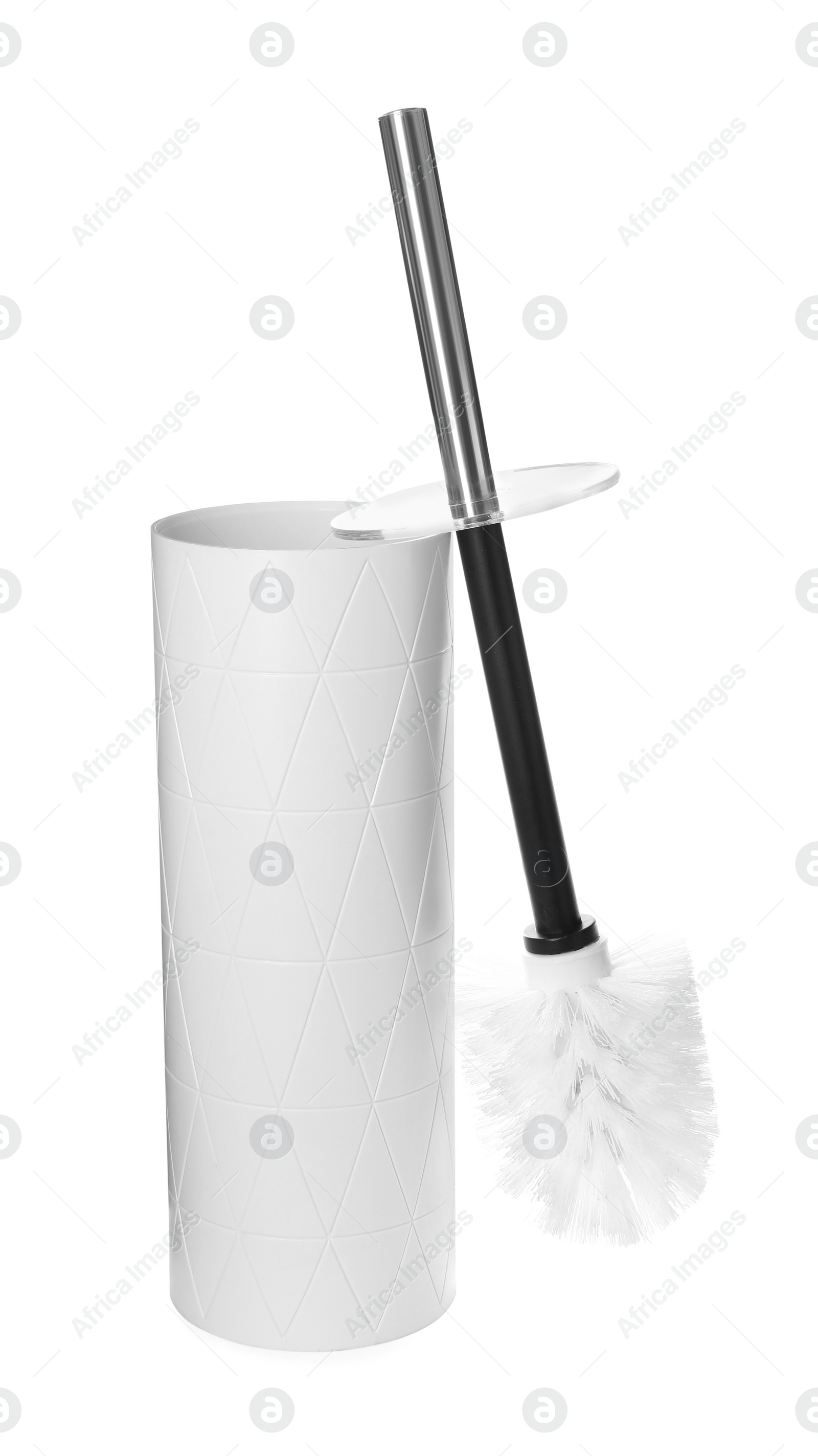 Photo of Toilet brush with holder isolated on white. Cleaning tool
