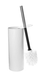 Toilet brush with holder isolated on white. Cleaning tool