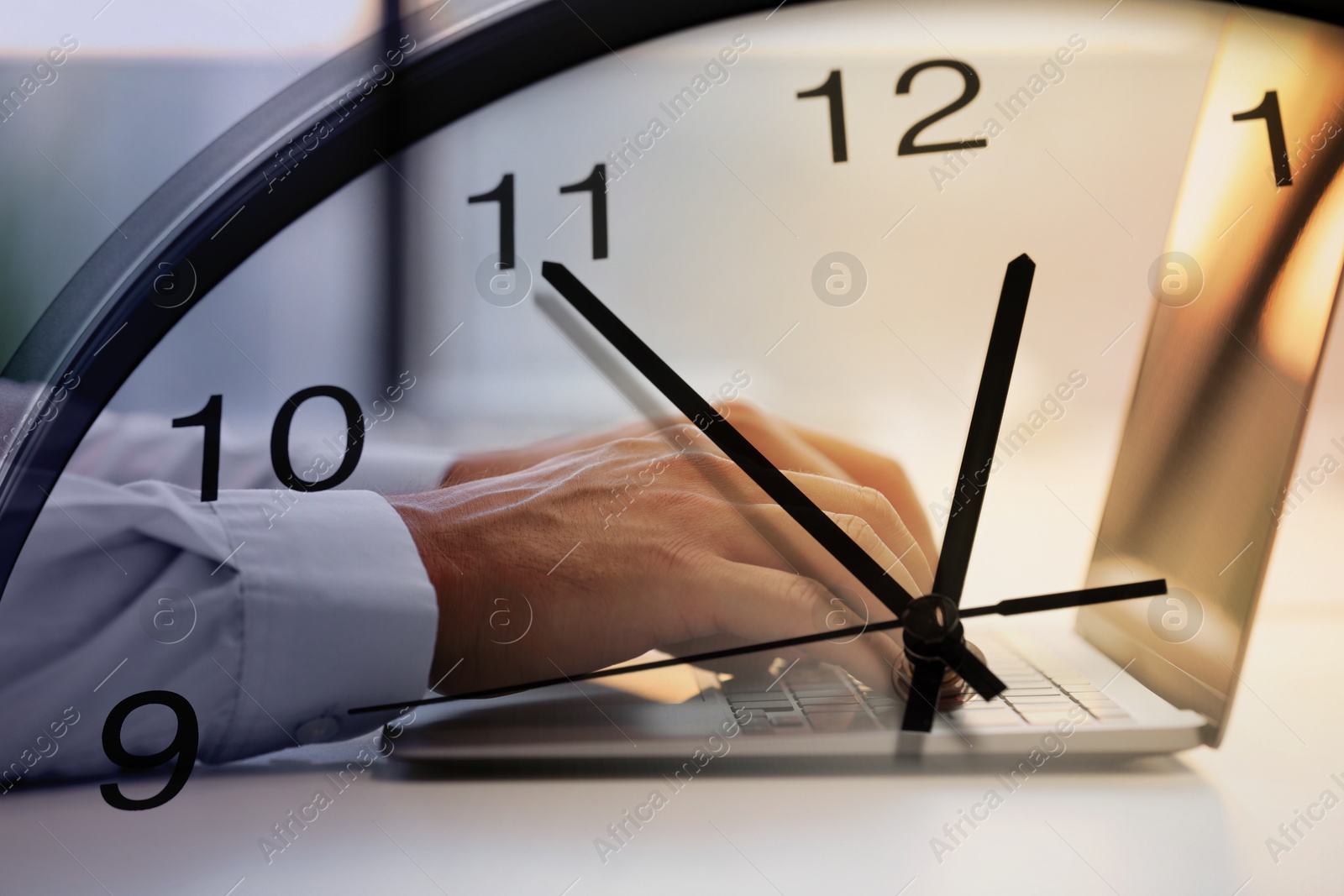 Image of Man and clock, double exposure. Time concept