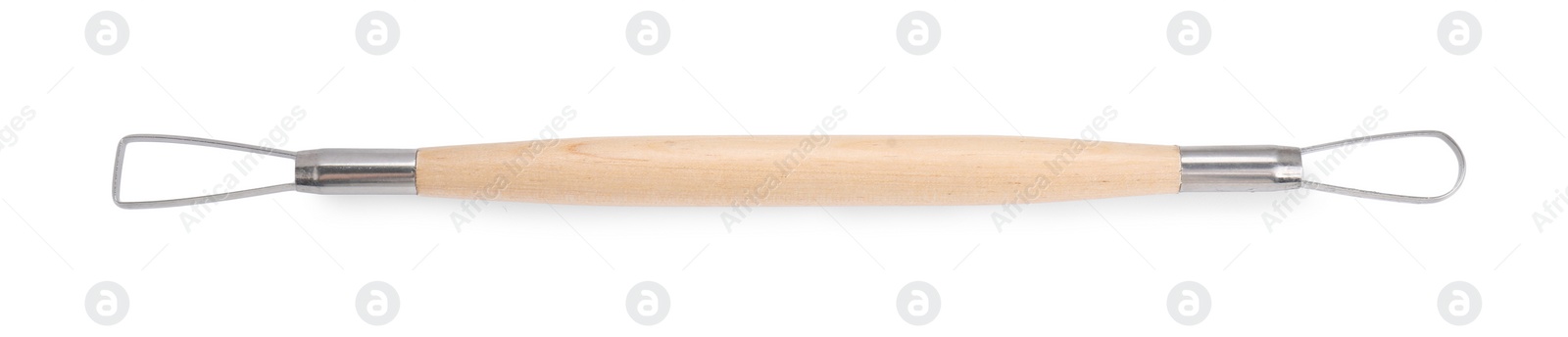 Photo of One wooden clay crafting tool isolated on white, top view