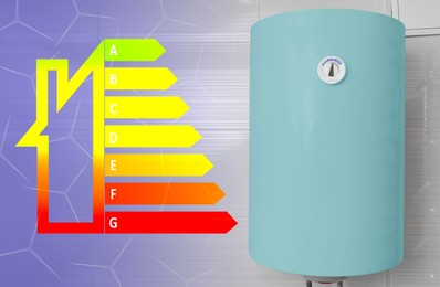 Image of Energy efficiency chart and electric boiler indoors