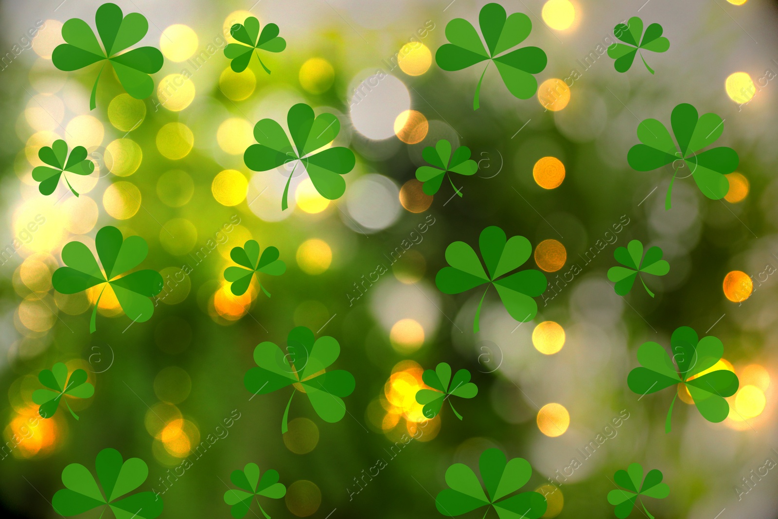 Image of Beautiful design with clover leaves, bokeh effect. St Patrick's day