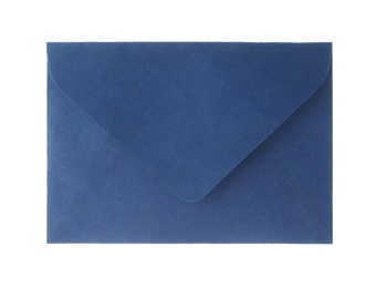 Photo of Blue paper envelope isolated on white. Mail service