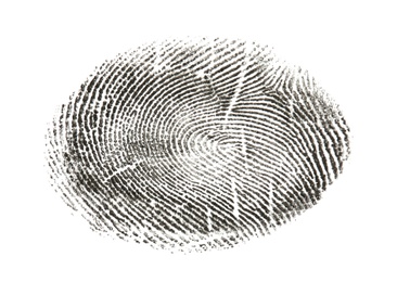 Photo of Black fingerprint made with ink on white background, top view