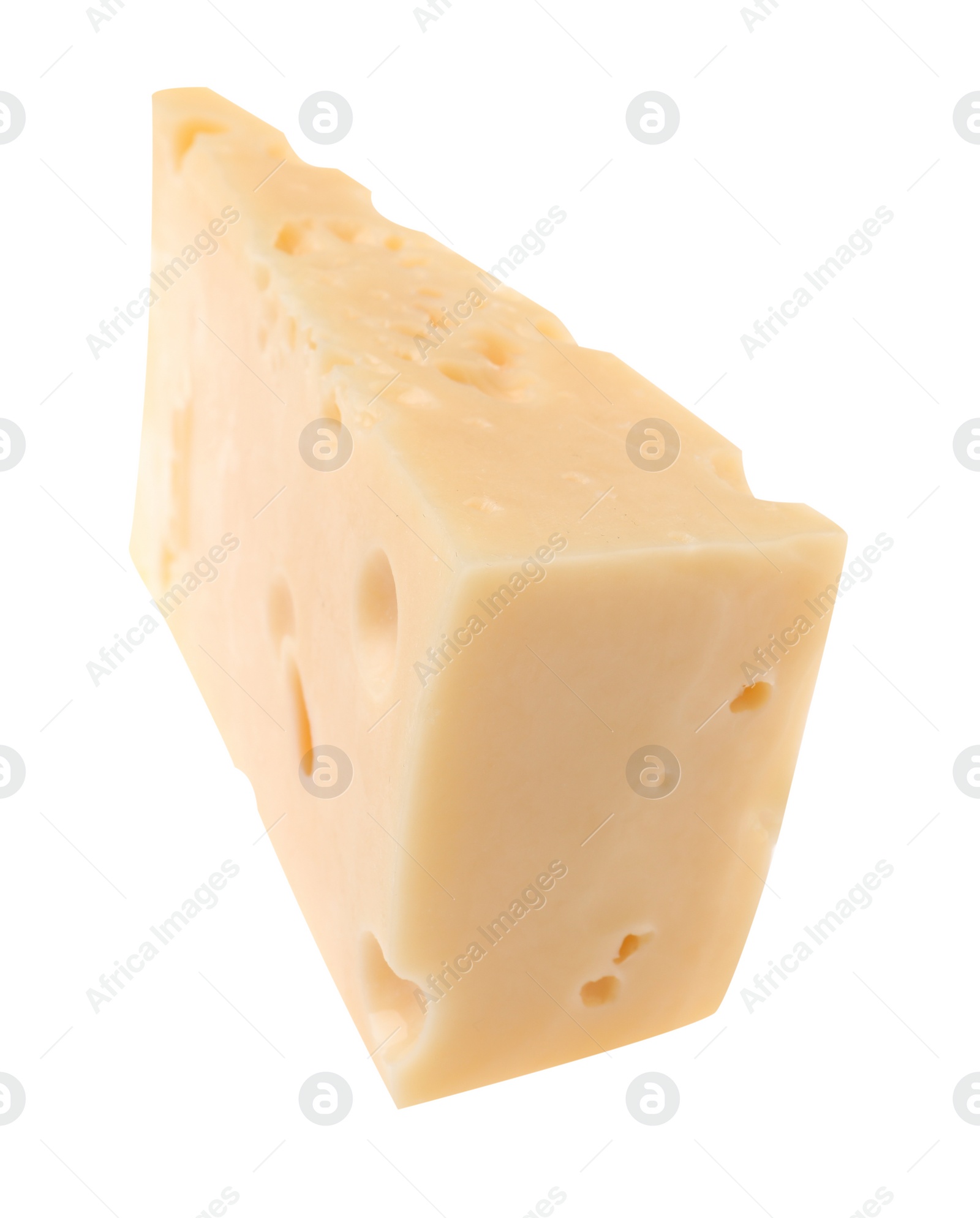 Photo of Piece of tasty cheese isolated on white