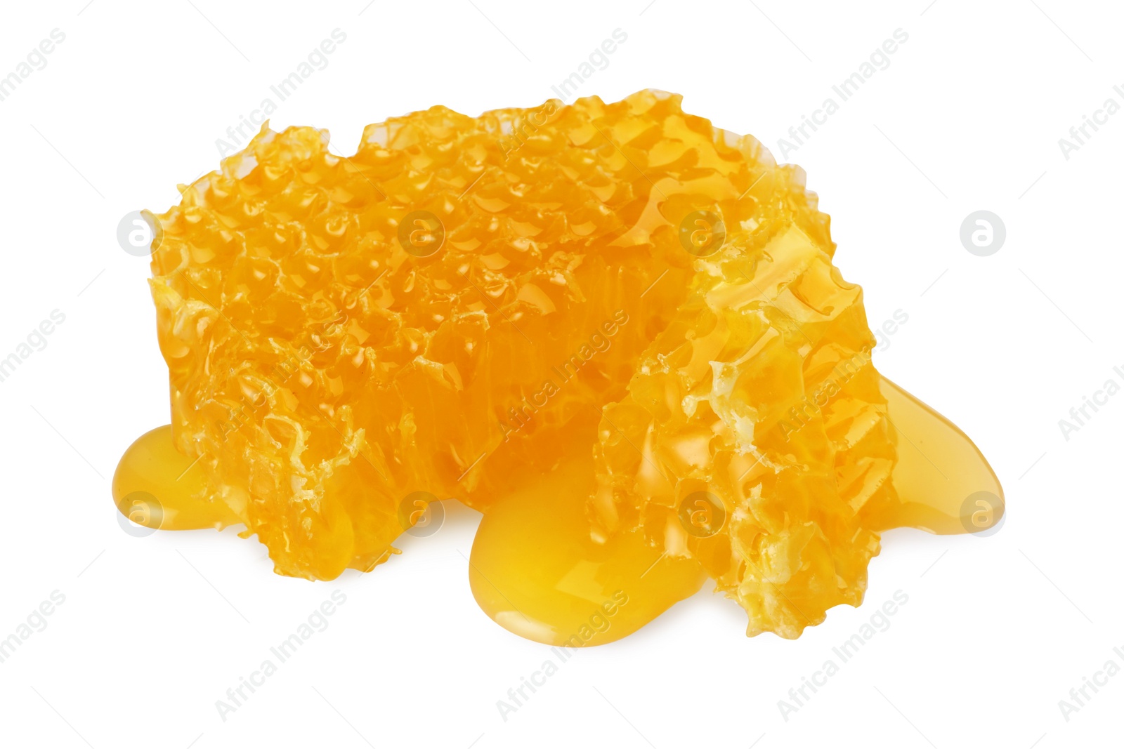 Pieces of natural honeycomb with tasty honey isolated on white Photo of Pieces of natural honeycomb with tasty honey isolated on white