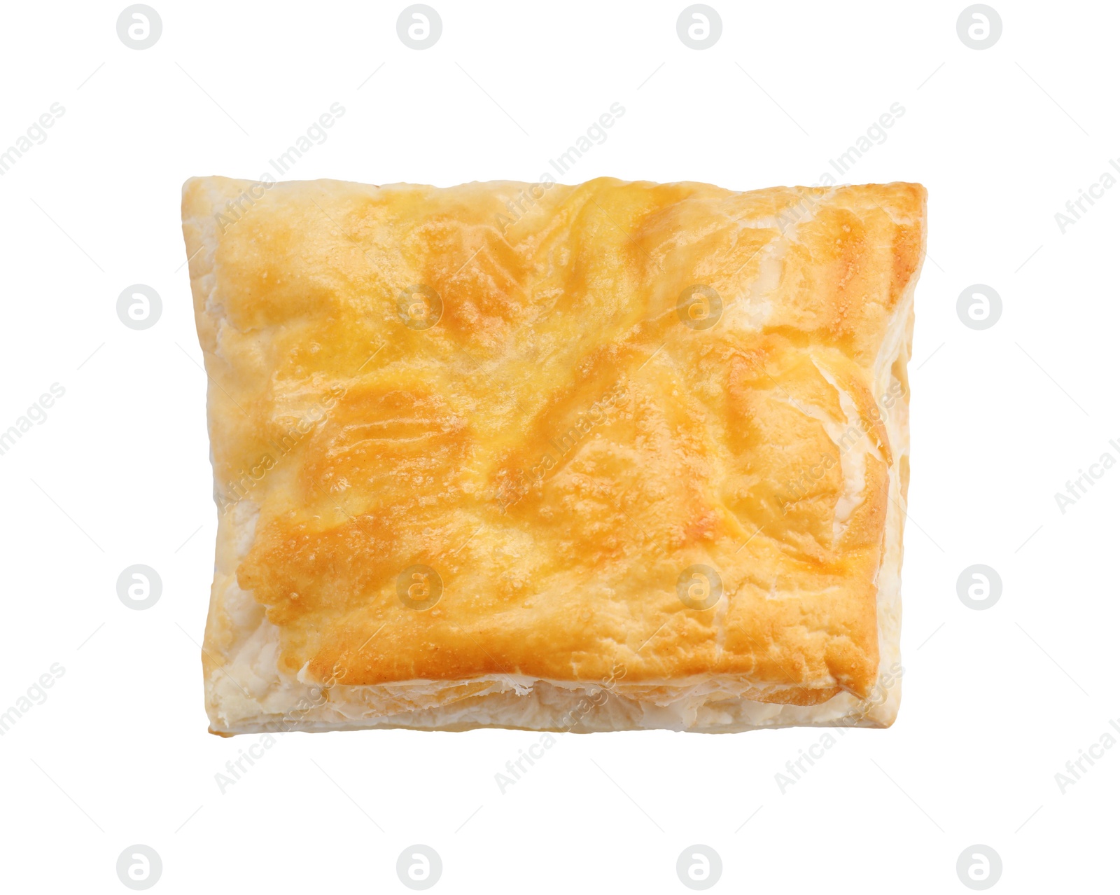 Photo of Delicious fresh puff pastry isolated on white, top view