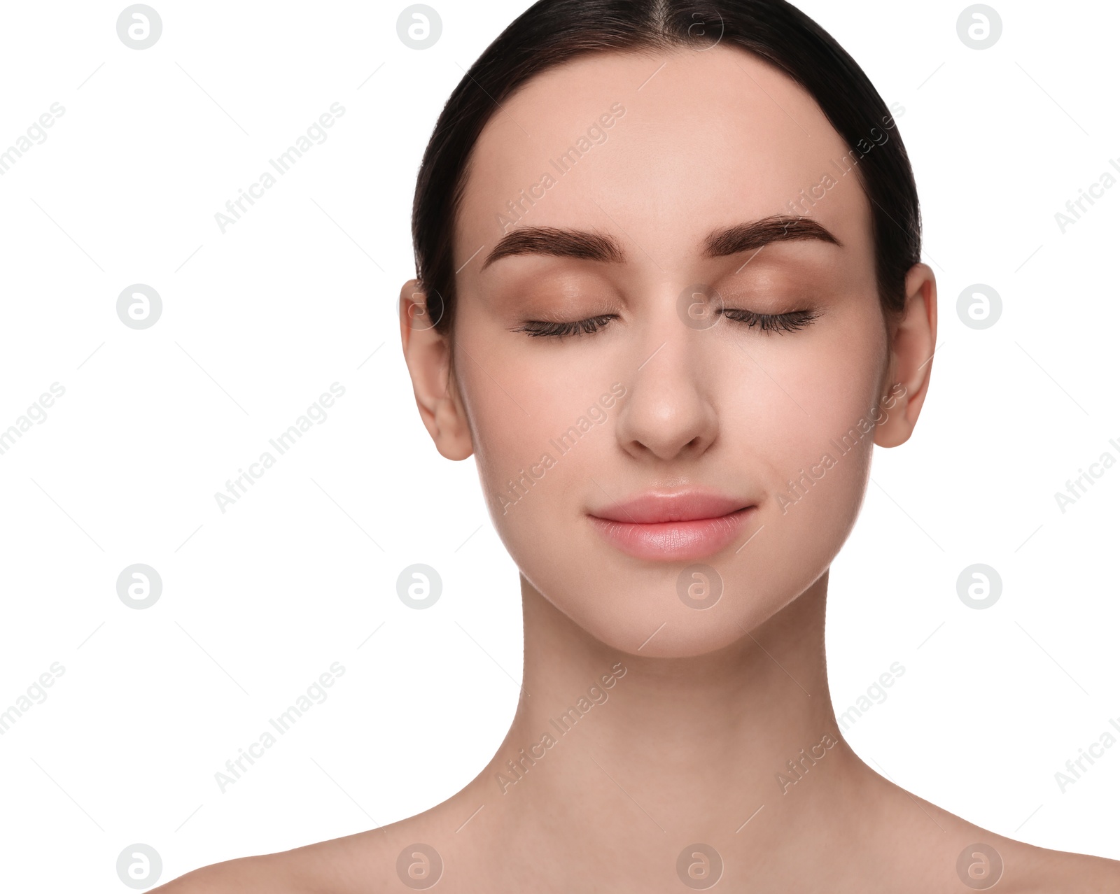 Photo of Portrait of beautiful young woman on white background