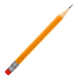 Short graphite pencil with eraser isolated on white. School stationery